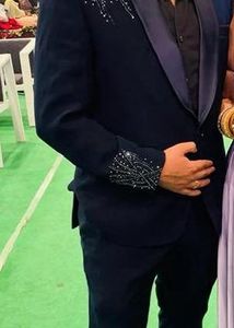 Men's Navy Blue Blazer with Embellished Collar