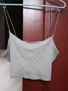 H&M Grey Ribbed Spaghetti Crop Top
