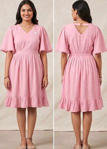 Pastel Baby Pink A-Line Midi Dress