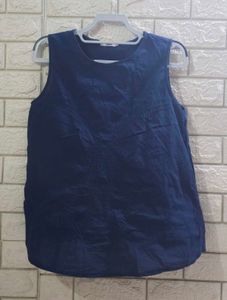 Mango Blue Sleeveless Embroidered Top