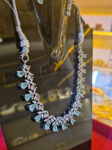 Elegant Light Blue Stone Necklace Set with Matchin