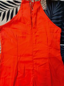 Vibrant Orange Halter Neck Midi Dress