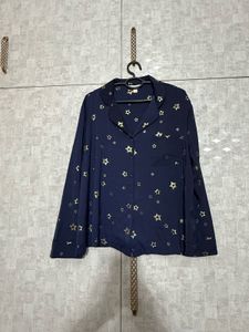 M&S Navy Star Print Pajama Top