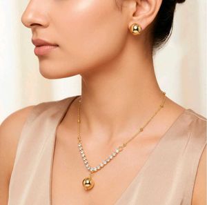 Gold Ball &amp; Crystal Necklace &amp; Earring Set