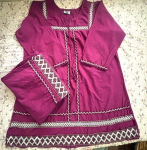 Beautiful Magenta Kurta Set with White Embroidery