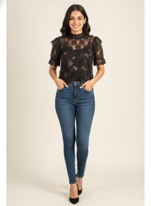 Sheer Lace Floral Print Blouse