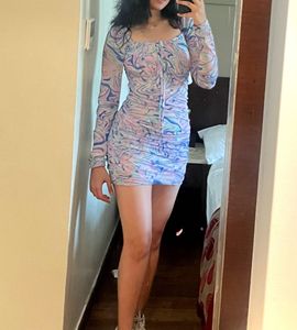 Ruched Swirl Print Mini Dress