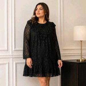 Elegant Black Lace Ruffle Dress