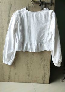 White Cotton Peplum Top - Size M Bust 34-36
