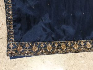 Elegant Navy Blue Duppatta with Gold Embroidery