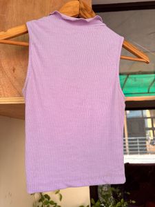 Lilac Ribbed Zip-Up Tank Top