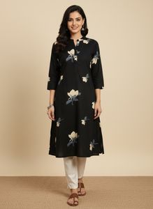 Floral Print Black short Kurta
