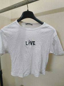 Cute White Crop Top with 'Love' Graphic