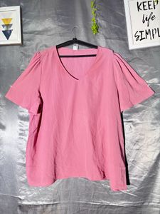 Pink V-Neck Puff Sleeve Top