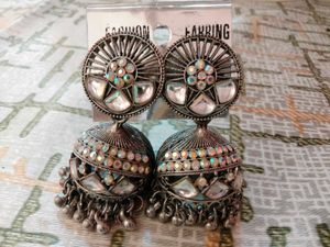 Jhumka Earrings Silver Tone for Navratri
