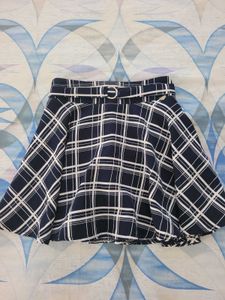 Navy Plaid Skirt with Belt