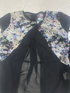 Chic Floral Print Sheer Overlay Top