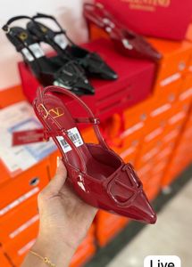 Red Patent V Slingback Heels