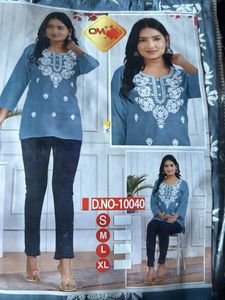 Embroidered Blue short kurta