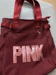 Maroon Tote Bag with Pink Sequins