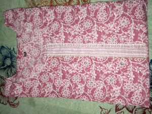 Pink Embroidered Cotton Kurta