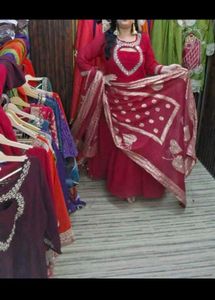 Beautiful Hot Pink Mirror work gown with duppata