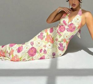 Boho Floral Halter Maxi Dress