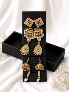 Exquisite 4 Gold Jhumka Earrings with Pearls