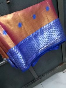 Beautiful Orange and Blue Saree with blouse
