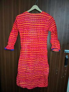 Vibrant Pink &amp; Orange Striped Kurta