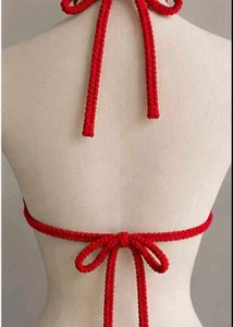 Red Crochet Bikini Top with Chains
