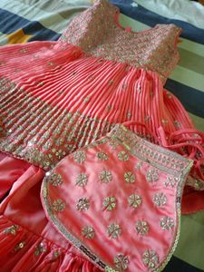Stunning Coral Lehenga Choli Set