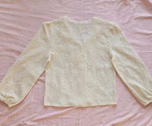 Cream Eyelet Button-Up Top