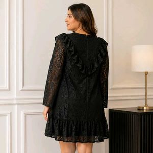 Elegant Black Lace Ruffle Dress