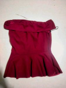 Maroon Off-Shoulder Peplum Top