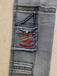 Grey Baggy Multi-Pocket Cargo Jeans