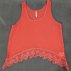 Sleeveless Lace Coral Top