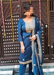 Elegant Blue Embroidered Kurta Set with Dupatta