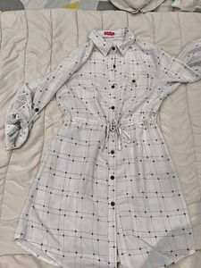 Chic White Checked Shirt Dress