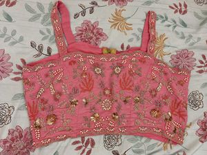 Coral silk padded Lehenga jacket Set