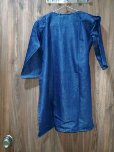 Denim Kurta with White Embroidery