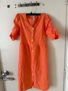 Vibrant Orange Button-Up Dress