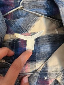 Espirit Frayed Hem Checked Blue Shirt Size S