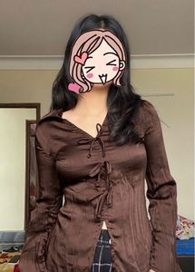 Chic Brown Tie-Front Blouse