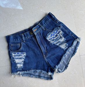 Distressed Denim Shorts with Stars