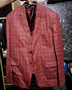 Men's 3-Piece Suit Set (Maroon Checked)
