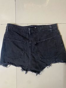 Distressed Black Denim Shorts