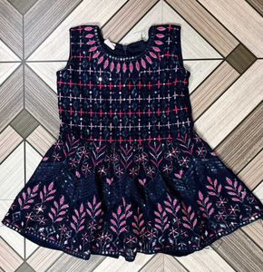 Girls Navy Blue Kurta Set without Dupatta