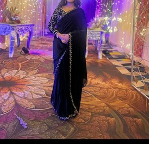 Navy blue Velvet Saree with blouse