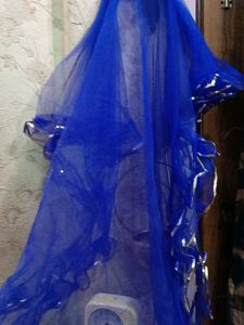 Royal Blue Net Dupatta with Silver Border